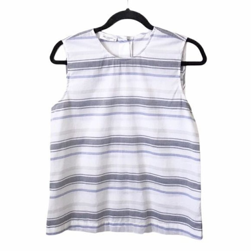 Equipment White Blue Reagan Stripe 100% Cotton Button Down Tank Top Small